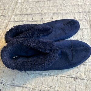 DEARFOAMS NAVY BOOTIE WOMEN’S GRANDMA CHIC SLIPPERS SIZE LARGE (9-10) WASHABLE